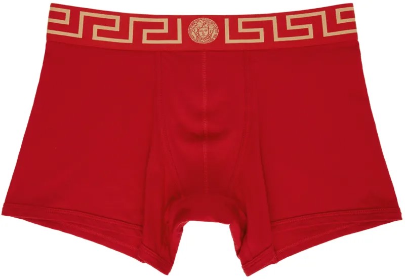 Красные длинные трусы-боксеры с каймой Greca Versace Underwear