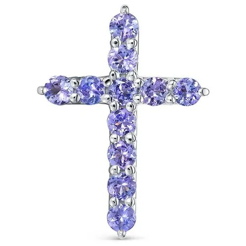 Крестик Vesna jewelry, белое золото, 585 проба, родирование, танзанит