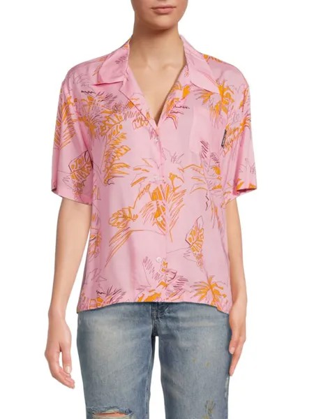 Рубашка Camp с принтом листьев Palm Angels, цвет Pink Gold