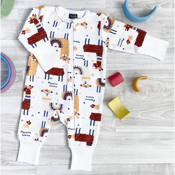 Mjolk Утеплённый комбинезон с открытой ножкой Sleep and Play Ламы