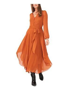 VINCE CAMUTO Женское оранжевое вечернее платье средней длины с длинными рукавами и V-образным вырезом S