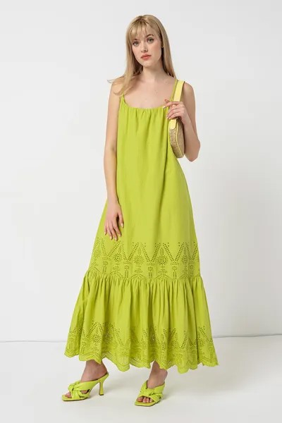 Хлопковое платье с ажуром Stefanel, зеленый