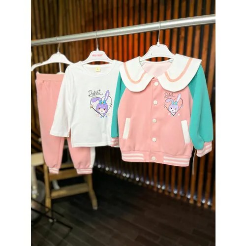 Комплект одежды   для девочек, брюки и лонгслив и кардиган, спортивный стиль, размер 98, розовый