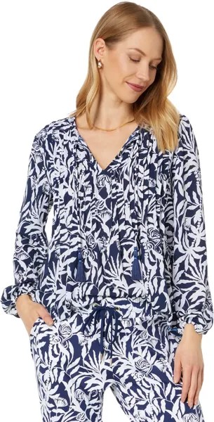 Туника Marilina с длинными рукавами Lilly Pulitzer, цвет Low Tide Navy Flocking To Paradise