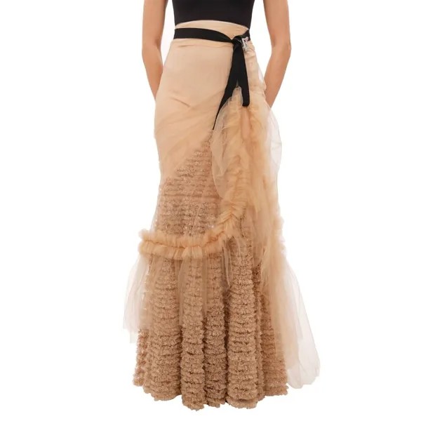 DSQUARED2 Длинная юбка макси из тюля с блестками в стиле барокко, черный, бежевый 42, США, 6 S 12472