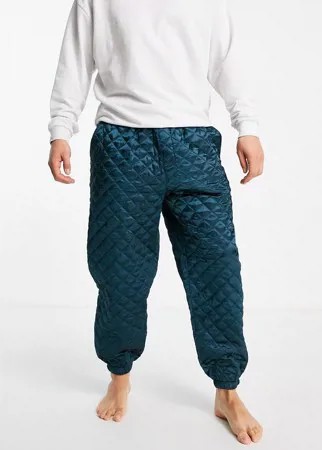 Стеганые атласные джоггеры для дома синего цвета ASOS DESIGN-Серый