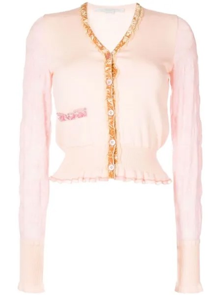 Stella McCartney шерстяной кардиган с бархатной отделкой, розовый