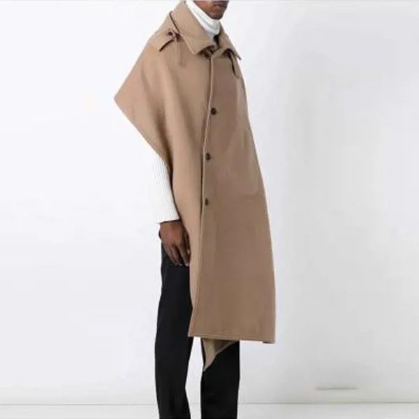 Пальто мужское длинное шерстяное, Повседневная ветровка с лацканами, накидка без рукавов, черный/хаки, большие размеры, Осень-зима