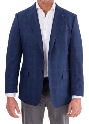 Blujacket Мужской синий клетчатый шерстяной пиджак Reda стандартного кроя на подкладке 1/4, спортивное пальто