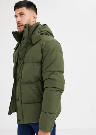 Дутая куртка с капюшоном цвета хаки ASOS DESIGN-Зеленый