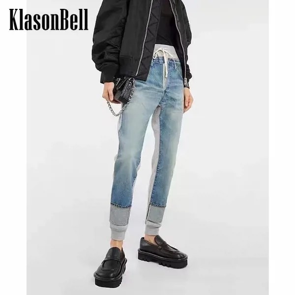 11,18 KlasonBell модные джинсовые Лоскутные прямые женские джинсы с высокой талией