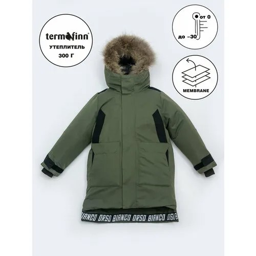 Пуховик Orso Bianco, размер 152, черный, зеленый