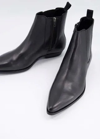 Черные кожаные ботинки в стиле вестерн на кубинском каблуке Silver Street-Черный