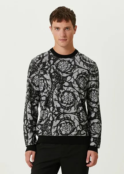 Темно-серый шерстяной свитер с узором Versace