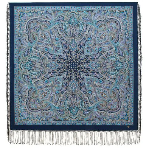 Платок Павловопосадская платочная мануфактура,135х135 см, бирюзовый, синий