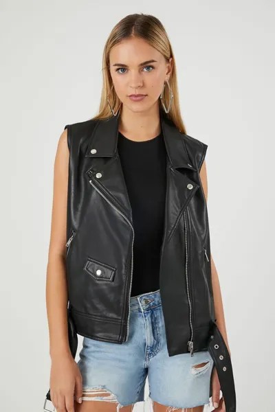 Мото жилет из искусственной кожи Forever 21, черный
