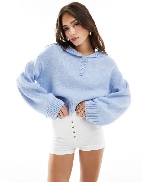 Голубой джемпер с воротником на пуговицах ASOS DESIGN