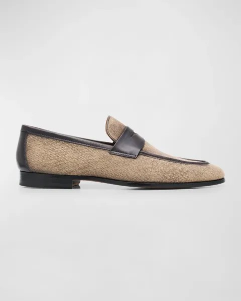 Мужские льняные и кожаные пенни-лоферы Wyland Magnanni, цвет Grey