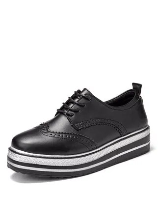 Женские удобные оксфорды на плоской подошве Pure Black And White Side