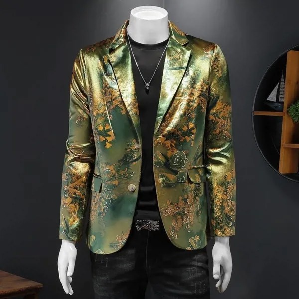 Европейский Винтажный роскошный дворцовый мужской блейзер с золотыми цветами, стильный мужской бархатный пиджак, мужской костюм, куртка дл...