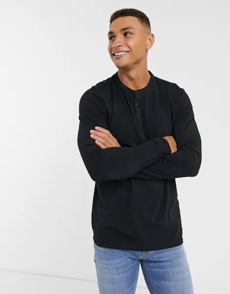 Черный лонгслив хенли Jack & Jones Premium-Черный цвет