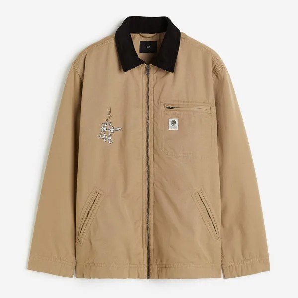 Куртка с вельветовым воротником H&M Loose Fit, бежевый