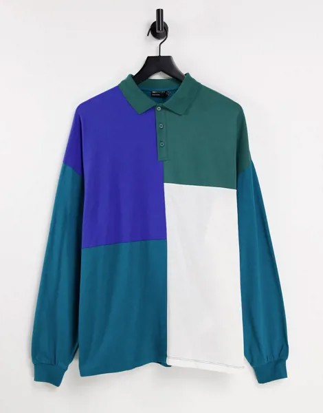 Футболка-поло в стиле oversized с длинными рукавами и дизайном колор блок ASOS DESIGN-Разноцветный