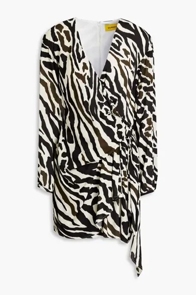 Драпированное платье мини из крепа с зебровым принтом и запахом Dundas, цвет Animal print