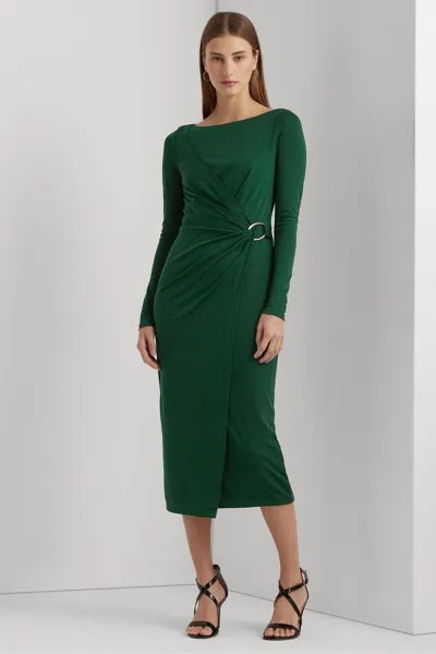 Коктейльное платье из зеленого джерси с длинными рукавами Lauren Ralph Lauren, зеленый