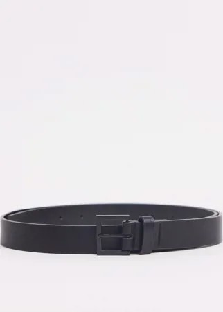 Черный узкий ремень из искусственной кожи с матовой черной пряжкой ASOS DESIGN