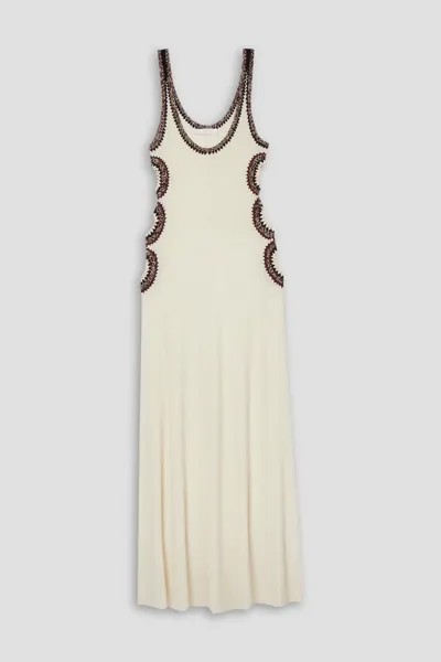 Платье макси в рубчик из шерсти с вырезами и отделкой крючком Chloé, слоновая кость