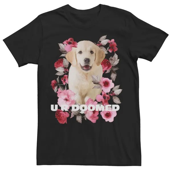 Мужская футболка с изображением щенка золотистого ретривера UR Doomed Flowers и плакатом Licensed Character, черный
