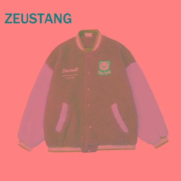Zeustang Harajuku модная уличная одежда толстые парки флисовые куртки с мультяшным принтом пальто на пуговицах в стиле хип-хоп повседневные свобод...