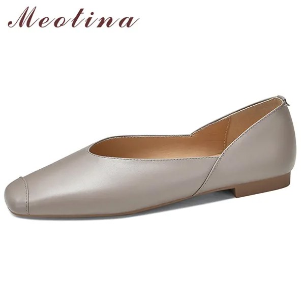 Балетки Meotina женские из натуральной кожи, повседневная обувь на плоской подошве, с квадратным носком, из овчины абрикосового цвета, весна 2022