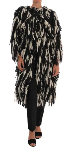 Куртка DOLCE - GABBANA Черно-белая бахрома Пальто Шерстяная накидка IT36/ US4/ S Рекомендуемая розничная цена 4400 долларов США