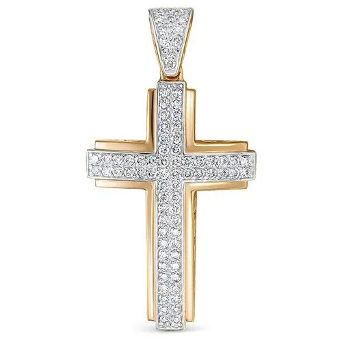 Крестик Vesna jewelry, красное золото, 585 проба, родирование, бриллиант