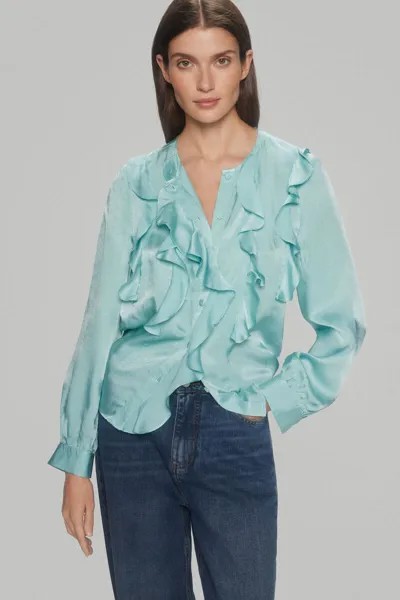 Романтическая блузка с рюшами Pedro del Hierro, зелено-голубой