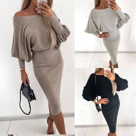 Slim Fit Вечеринка Платье Большой Карандаш Форма Талия Формирование Осень Женщины Midi Knitted