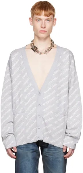 Серо-белый жаккардовый кардиган Balenciaga