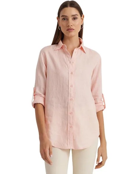 Рубашка LAUREN Ralph Lauren Roll-Tab-Sleeve Linen, цвет Pink Opal