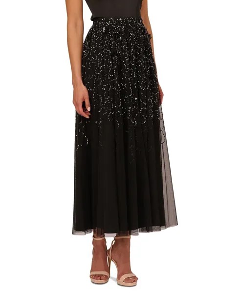 Женская сетчатая юбка-миди, расшитая бисером Adrianna Papell, черный