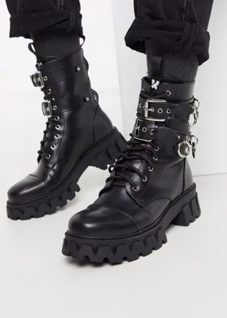 Черные ботинки на массивной подошве с декоративными металлическими кольцами Koi Footwear-Черный