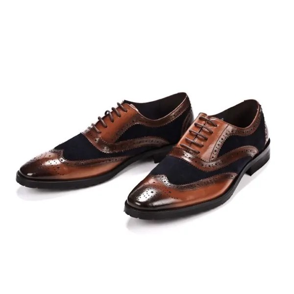 Мужские классические туфли из натуральной воловьей кожи, разноцветные броги с острым носком, Италия, ручная работа, модель 2020