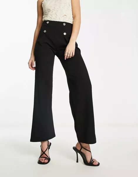 Брюки River Island Wide Leg Tailored With Button Detail, черный