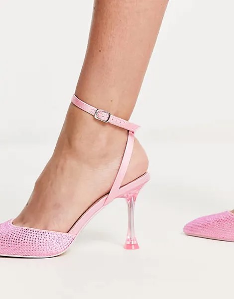 Розовые туфли на каблуке со стразами New Look