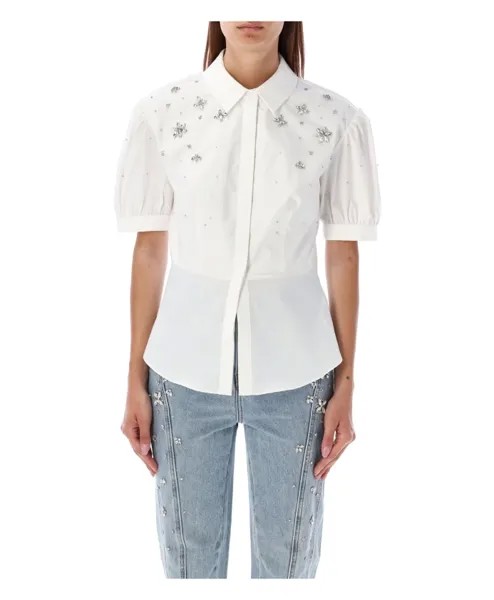 Украшенная блузка из хлопка AW24 Self Portrait, белый