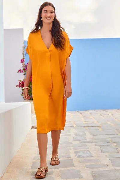 Атласное летнее платье-кафтан с пляжной накидкой Next, оранжевый