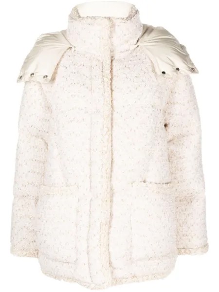 Moncler твидовый пуховик Agrobate, нейтральный цвет