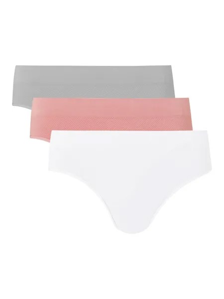 Трусики бикини в рубчик без швов John Lewis, набор из 3 шт.: розовые, белые, серые