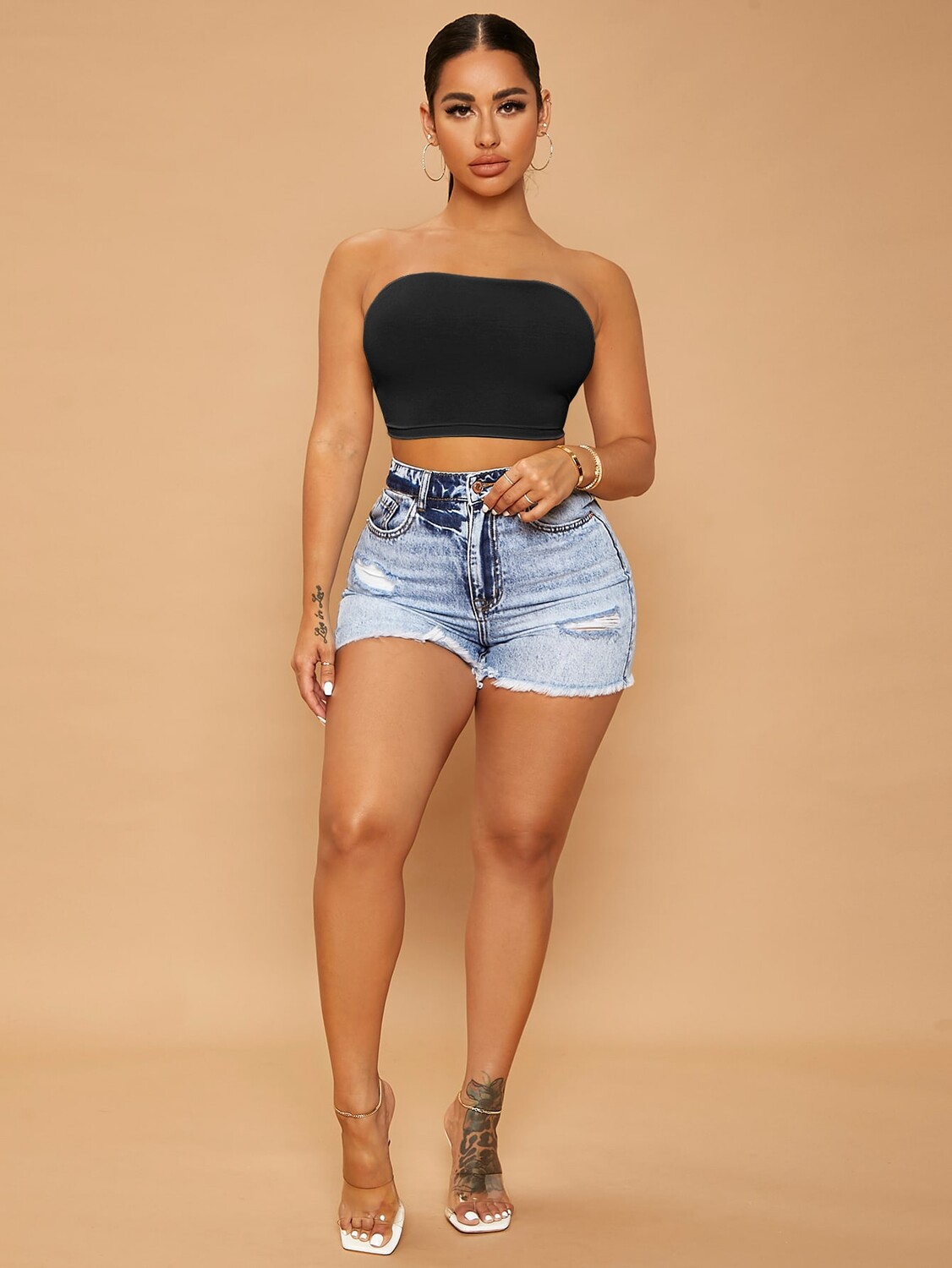 SHEIN SXY короткая рубашка без бретелек, открытая спина, шнурки, черный цвет